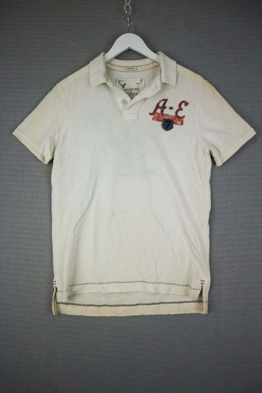 American Eagle Outfitters Distressed Stained Polo Shirt Big Embroidery